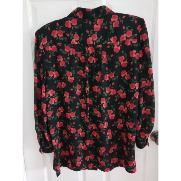 Vintage Philippe Marques red rose print long sleeve button up blouse 18..L10 - Picture 8 of 10